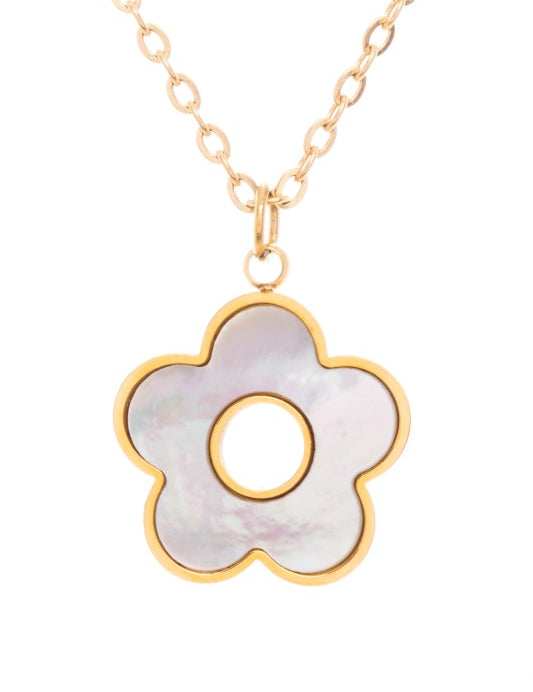 Gold O S MOP Flower Pendant Neckle | Necklaces Daverri Fashions