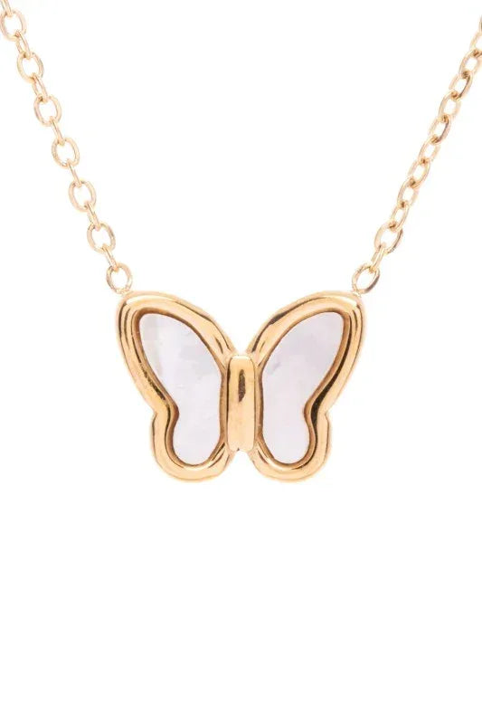 MOP Petite Butterfly Pendant Necklace - DAVERRI FASHIONS