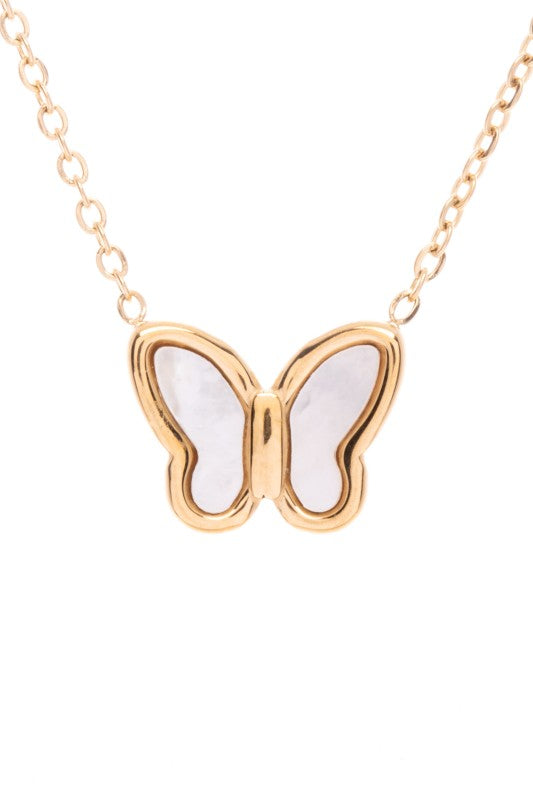 Gold O S MOP Petite Butterfly Pendant Necklace | Necklaces Daverri Fashions