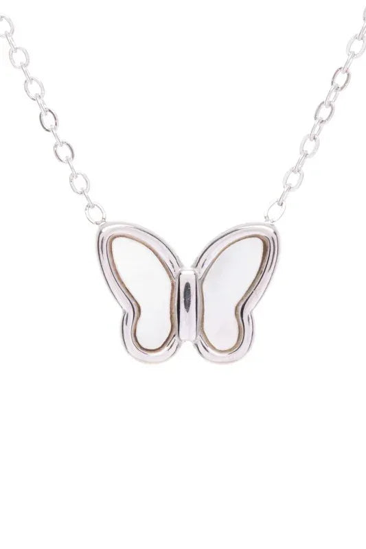 MOP Petite Butterfly Pendant Necklace - DAVERRI FASHIONS