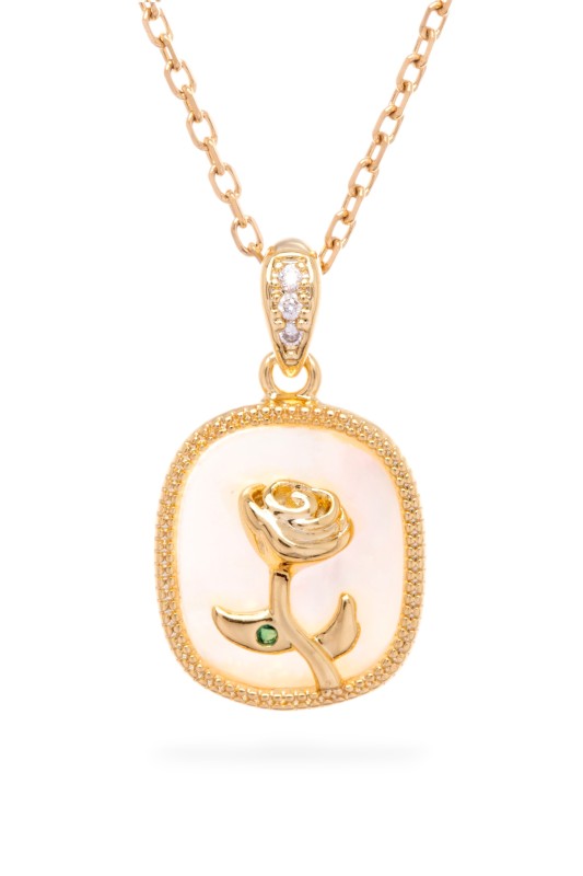 Gold O S Rose MOP Dainty Pendant Necklace | Necklaces Daverri Fashions
