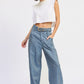Belted wide-leg denim trousers with snakeskin pattern and metallic buckle