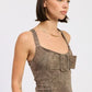 Bustier Belted Denim Crop Top with Buckle Detail - DAVERRI FASHIONS
