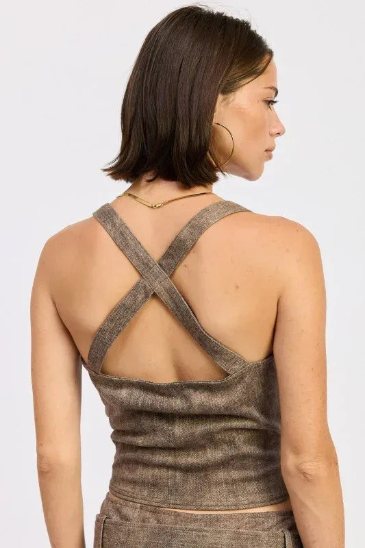 Bustier Belted Denim Crop Top with Buckle Detail - DAVERRI FASHIONS