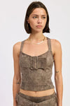 Bustier Belted Denim Crop Top with Buckle Detail - DAVERRI FASHIONS