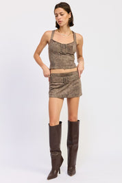 Bustier Belted Denim Crop Top with Buckle Detail | Tops Daverri Fashions