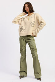 FLORAL WHIPSTITCH SWEATER | Daverri Fashions