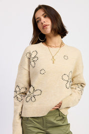 FLORAL WHIPSTITCH SWEATER | Daverri Fashions