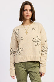 OAT FLORAL WHIPSTITCH SWEATER | Daverri Fashions
