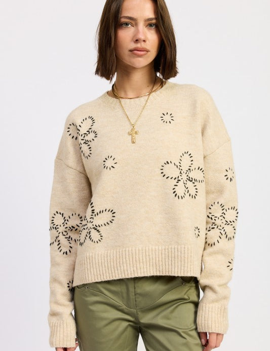 OAT FLORAL WHIPSTITCH SWEATER | Daverri Fashions