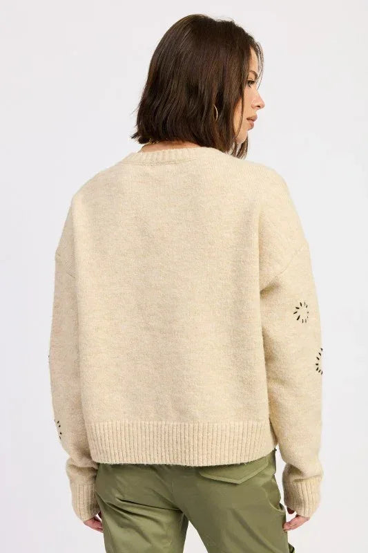 Floral Whipstitch Sweater - DAVERRI FASHIONS