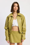 Emory Park Collared Zip Faux Leather Cropped Jacket - DAVERRI FASHIONS