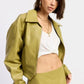 Emory Park Collared Zip Faux Leather Cropped Jacket - DAVERRI FASHIONS
