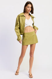 Emory Park olive green high-waist faux leather mini skirt with zipper