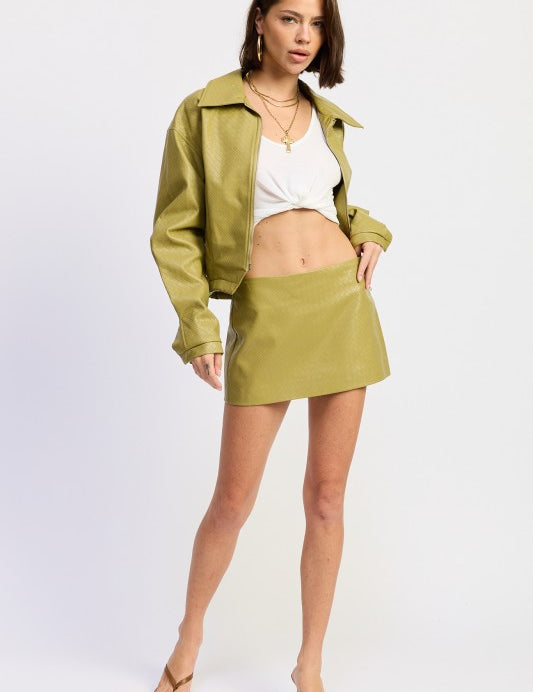 Emory Park olive green high-waist faux leather mini skirt with zipper