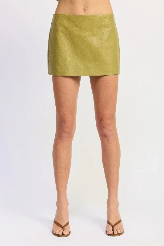 Emory Park Low Rise Embossed Faux Leather Mini Skirt - DAVERRI FASHIONS