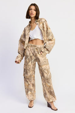 Emory Park Woodland Camo Cargo Pants in beige and brown camo pattern
