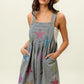 BiBi Star Rhinestone Washed Wide Leg Shortalls LT DENIM Shortalls