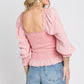 GeeGee Full Size Ruffled Smocked Frill Square Neck Top Plus Size Tops