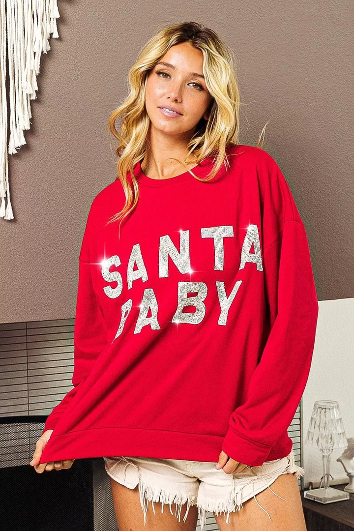 BiBi Santa Baby Lettering Christmas Sweatshirt | Sweatshirts Daverri Fashions