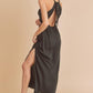 Aemi + Co Black Ruched Side Slit Cutout Back Maxi Cami Dress Cami Dresses
