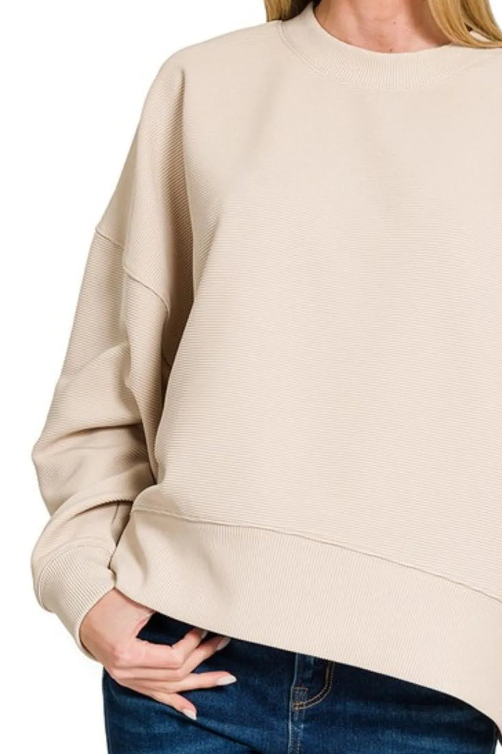 Zenana Ribbed Balloon Sleeve Sweatshirt Sweatshirts