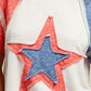 BiBi white raglan Fourth of July T-shirt with bold star denim patch