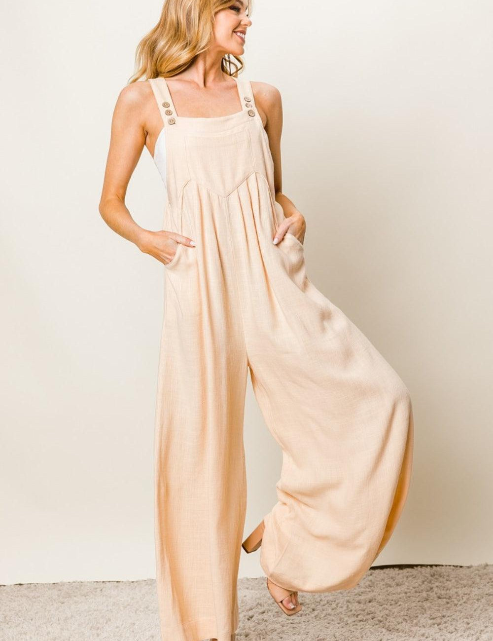 BiBi Texture Sleeveless Wide Leg Jumpsuit Jumpsuits