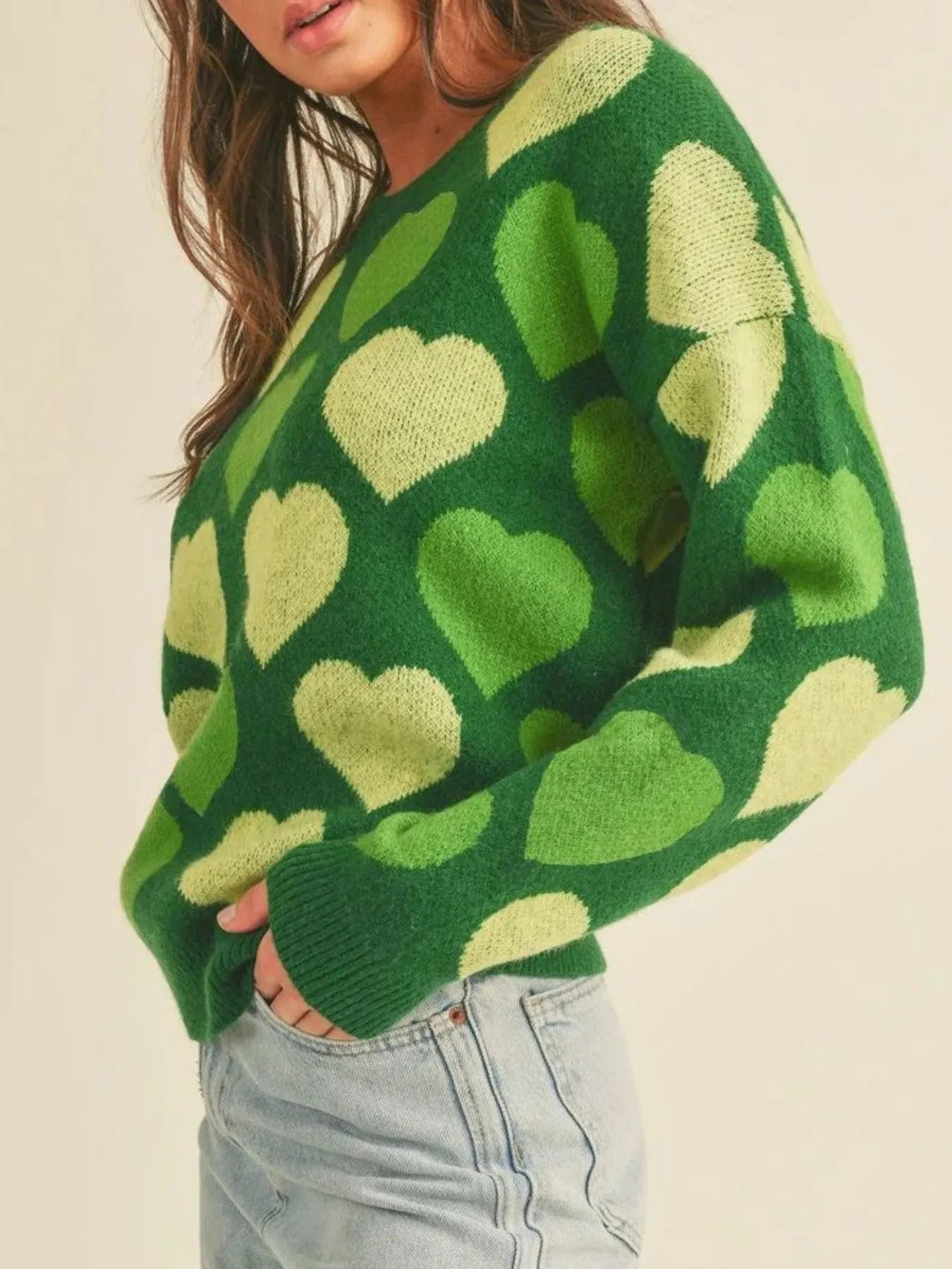 Heart Ribbed Hem Long Sleeve Sweater | Sweaters Daverri Fashions