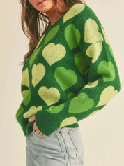 Heart Ribbed Hem Long Sleeve Sweater | Sweaters Daverri Fashions
