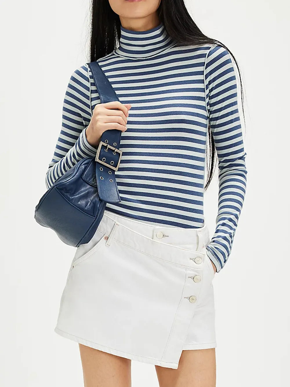Exposed Seam Striped Turtleneck Long Sleeve T-Shirt | Tops Daverri Fashions