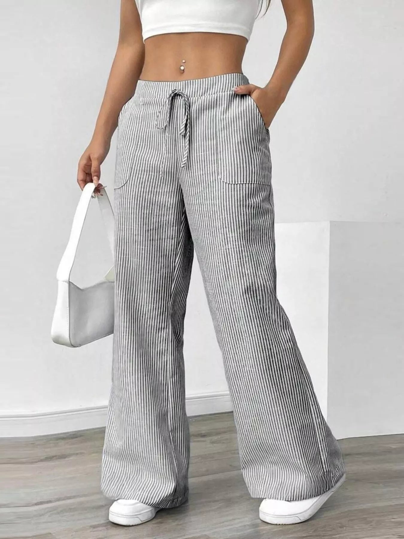 Striped Wide Leg Pants | Pants Daverri Fashions