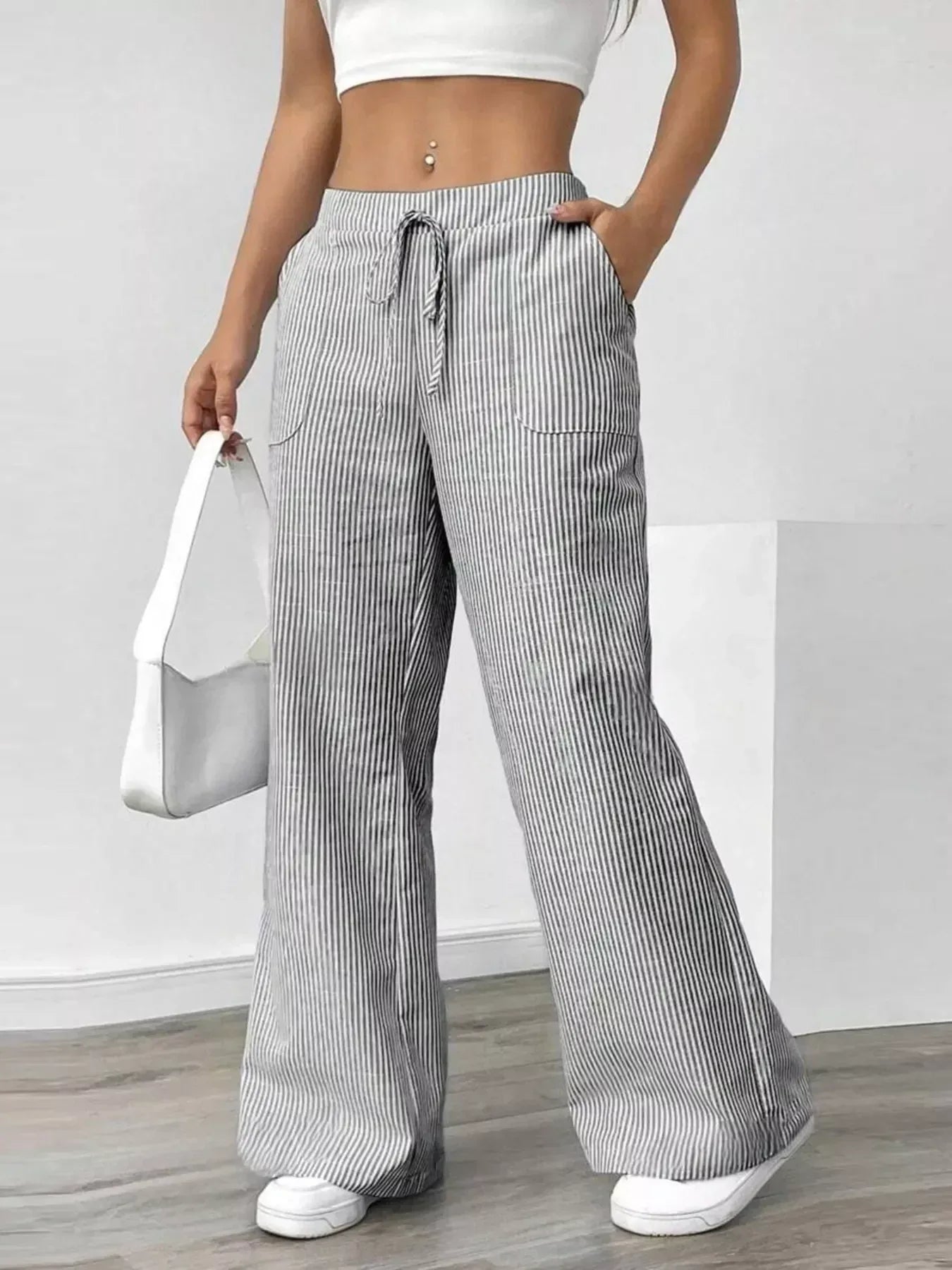 Striped Wide Leg Pants - DAVERRI FASHIONS