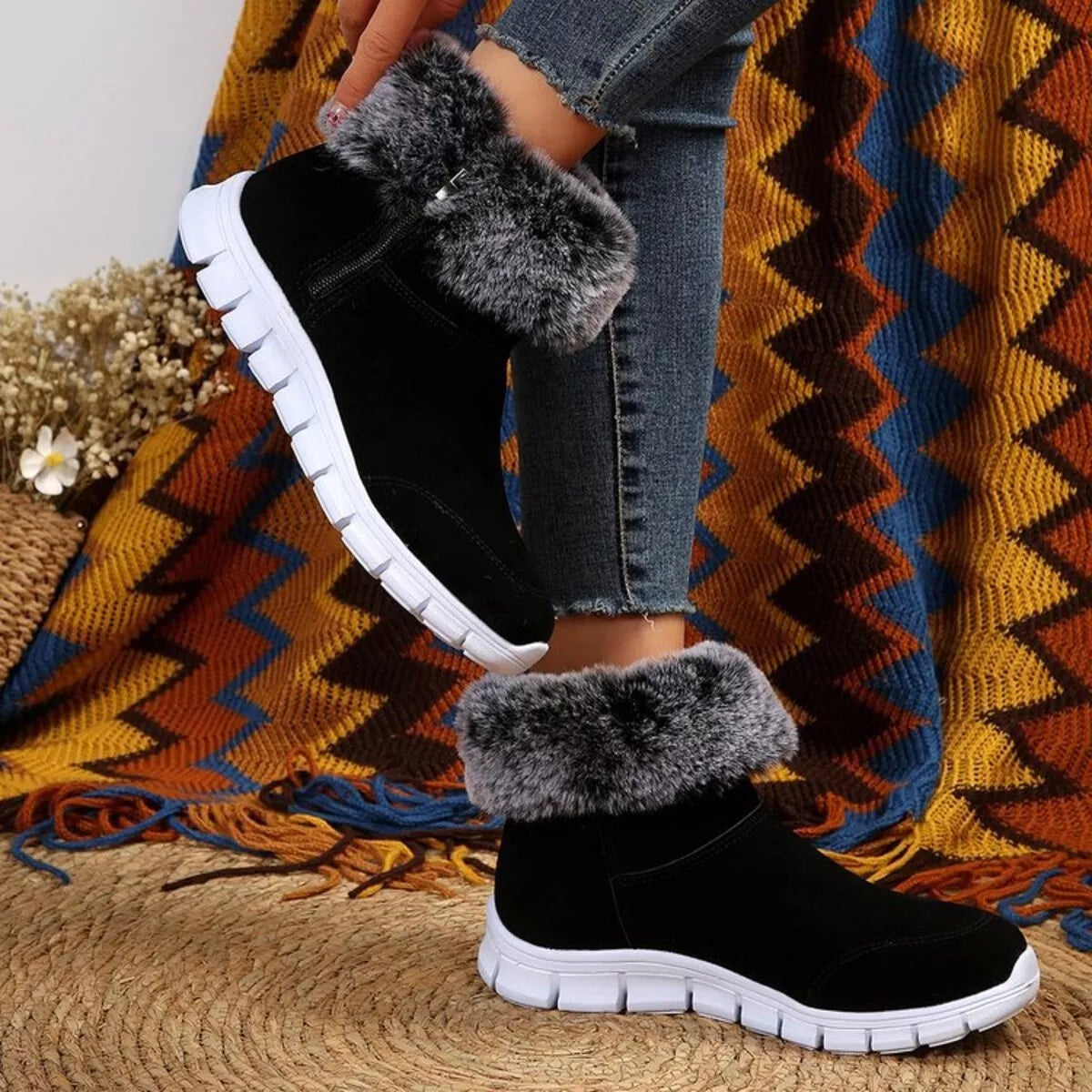 Side Zip Faux Fur Boots | Boots Daverri Fashions