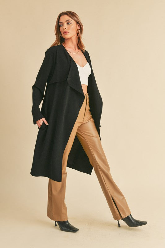 Aemi + Co Open Front Long Sleeve Longline Coat