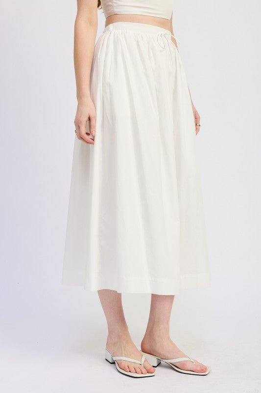 Emory Park full shirred cotton midi skirt with gathered waist and side ties