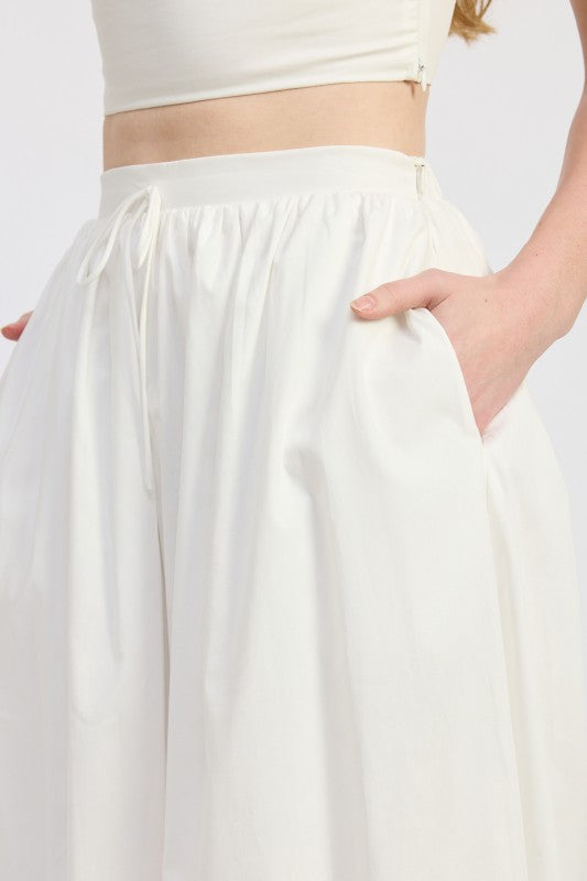 White high-waisted wide-leg Emory Park cotton pants with drawstring and pockets