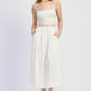 White cropped top with circular chain strap detail on Emory Park skirt