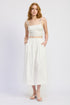 White cropped top with circular chain strap detail on Emory Park skirt