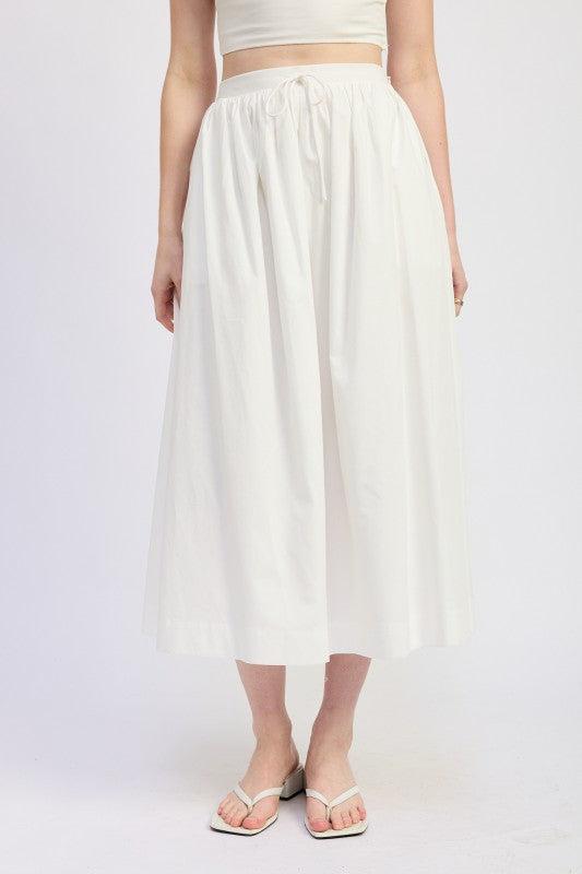 Emory Park full shirred cotton midi skirt with drawstring waistband