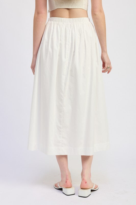 Emory Park full shirred cotton midi skirt with flowing white pleats