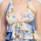 Emory Park tiered front tie halter top in blue beige tie-dye ruffles