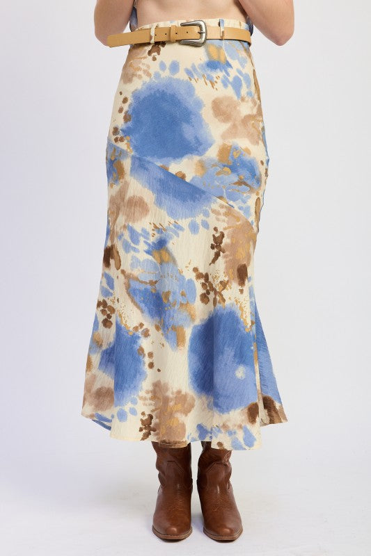 Emory Park floral watercolor midi skirt with high waist and flared hem