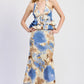 Emory Park flowing blue beige floral maxi dress with halter neck