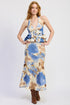 Emory Park flowing blue beige floral maxi dress with halter neck