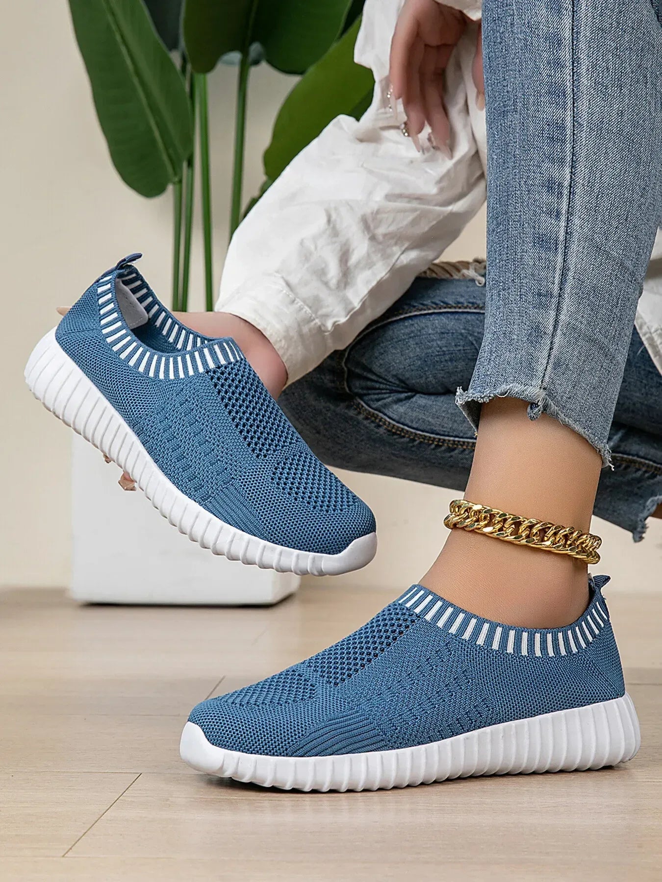 Breathable Knit Slip-On Athletic Sneakers - DAVERRI FASHIONS