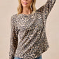 BiBi Leopard Print Washed Waffle Thermal Top with Thumb - DAVERRI FASHIONS