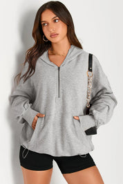 Pocketed Half Zip Long Sleeve Hoodie | Hoodies Daverri Fashions