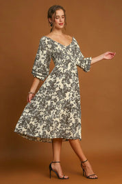 Umgee Ruffle Hem Flower Printed V-Neck Dress | Daverri Fashions
