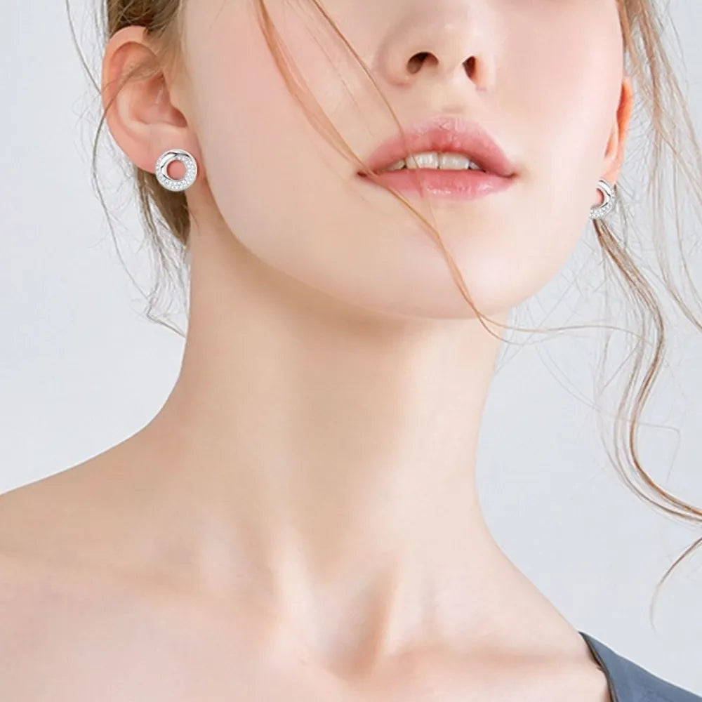 Silver One Size 925 Sterling Silver Inlaid Moissanite Stud Earrings | Sterling Silver Earrings Daverri Fashions